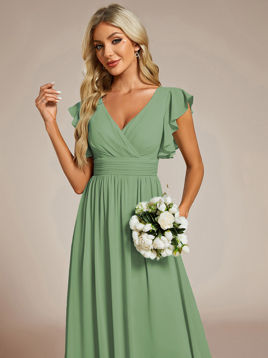 Funkelndes Abendkleid in A-Linie mit Empire-Taille und langen ?rmeln #farbe_Salbeigrün