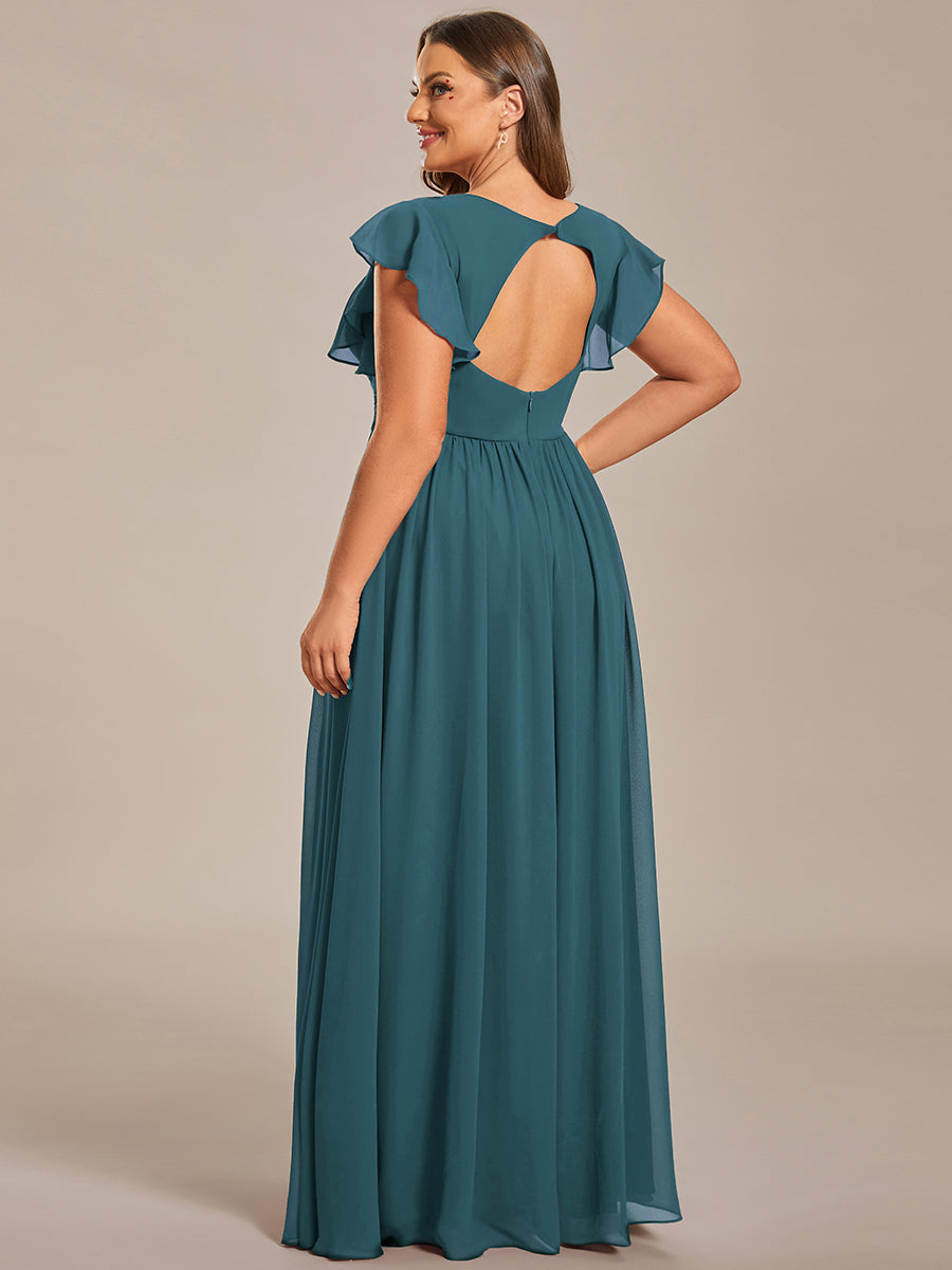 Funkelndes Abendkleid in A-Linie mit Empire-Taille und langen ?rmeln #farbe_Petrol