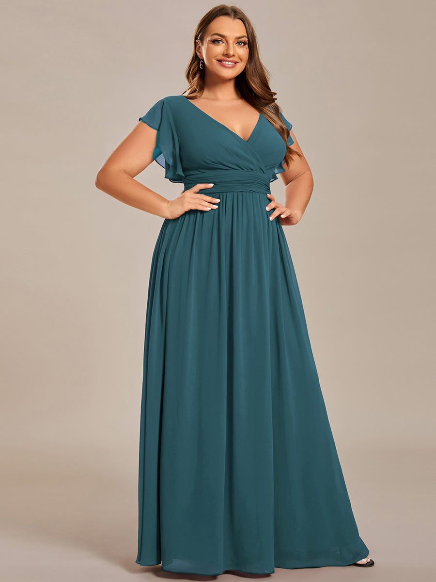 Funkelndes Abendkleid in A-Linie mit Empire-Taille und langen ?rmeln #farbe_Petrol