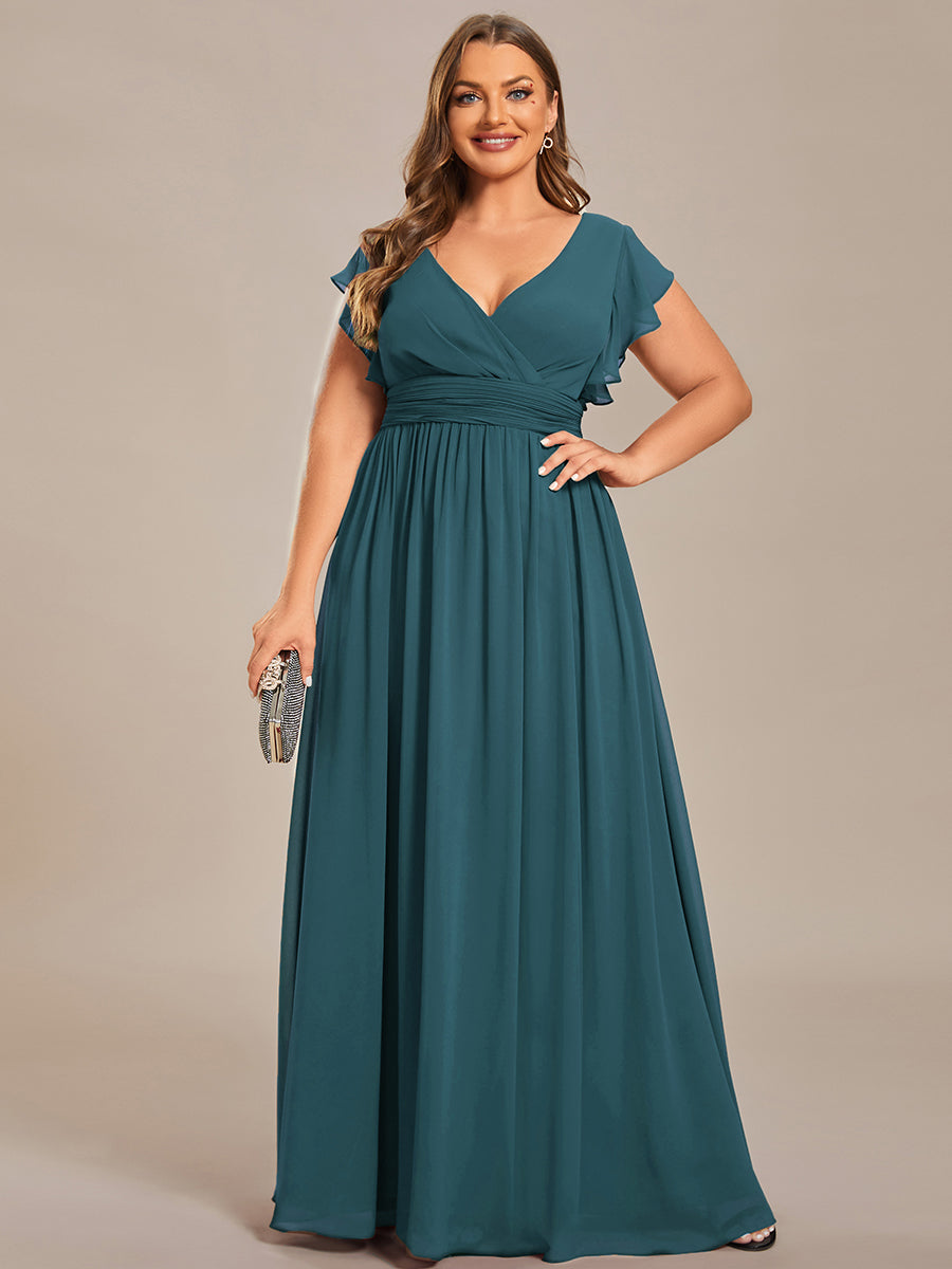 Funkelndes Abendkleid in A-Linie mit Empire-Taille und langen ?rmeln #farbe_Petrol