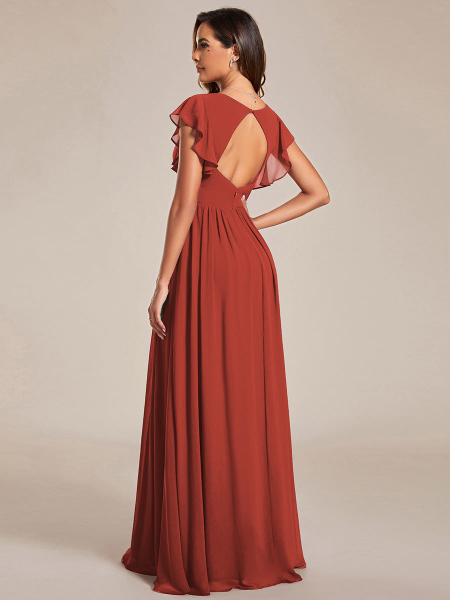 Funkelndes Abendkleid in A-Linie mit Empire-Taille und langen ?rmeln #farbe_Zinnoberrot
