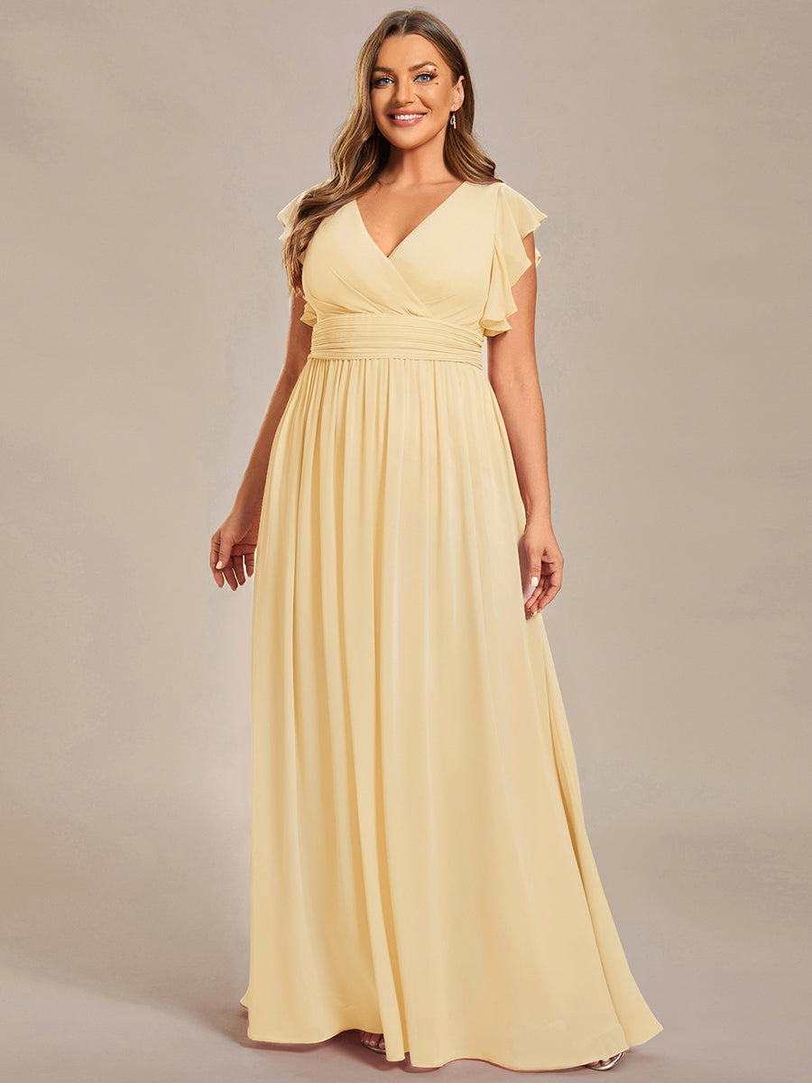 Funkelndes Abendkleid in A-Linie mit Empire-Taille und langen ?rmeln #farbe_Gelb