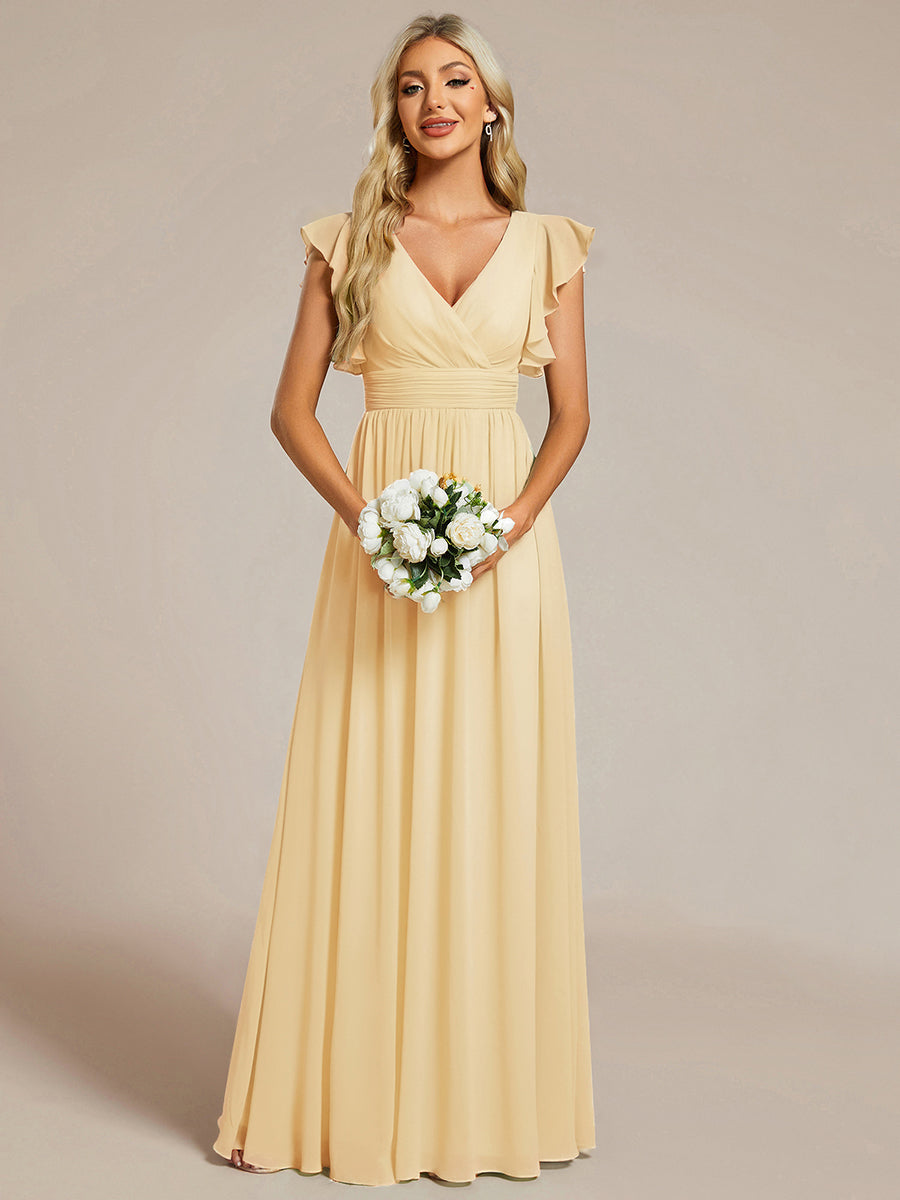 Funkelndes Abendkleid in A-Linie mit Empire-Taille und langen ?rmeln #farbe_Gelb