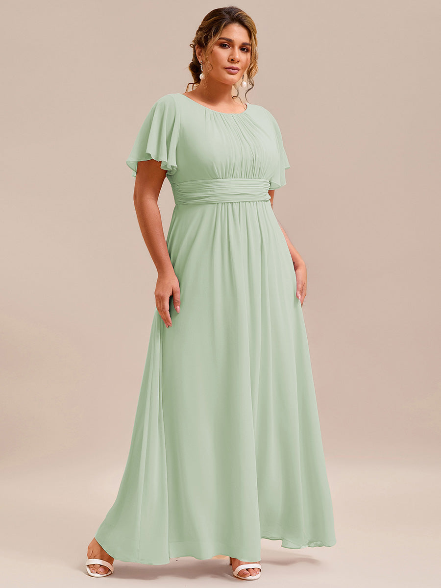 Bodenlanger A-Linien Chiffon Kleid Mit Falten Und Raffung Rundhalsausschnitt #Farbe_Mintgrün