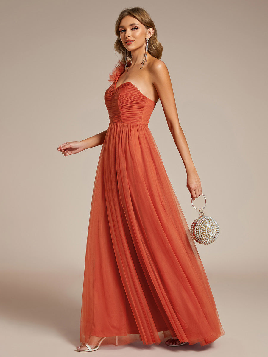 Funkelndes Abendkleid in A-Linie mit Empire-Taille und langen ?rmeln #farbe_Gebranntes Orange