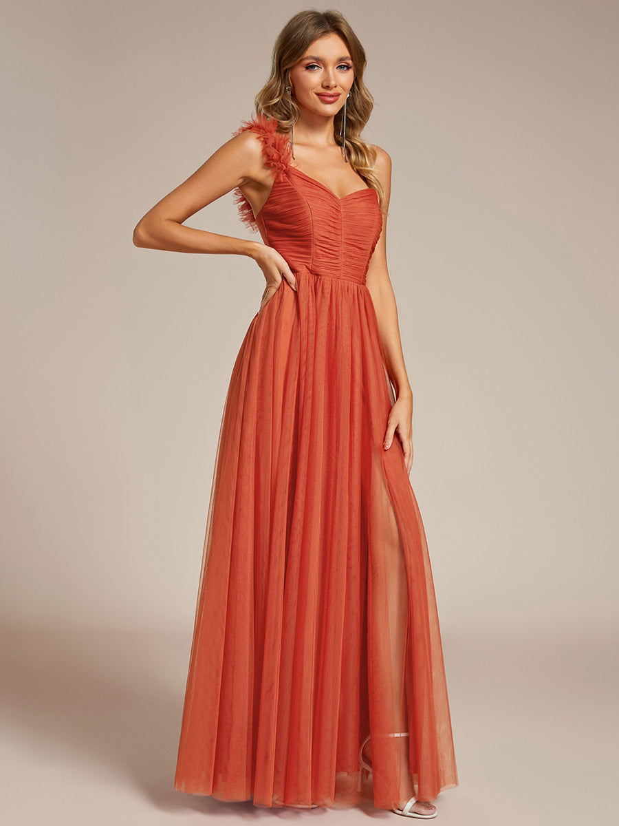 Funkelndes Abendkleid in A-Linie mit Empire-Taille und langen ?rmeln #farbe_Gebranntes Orange