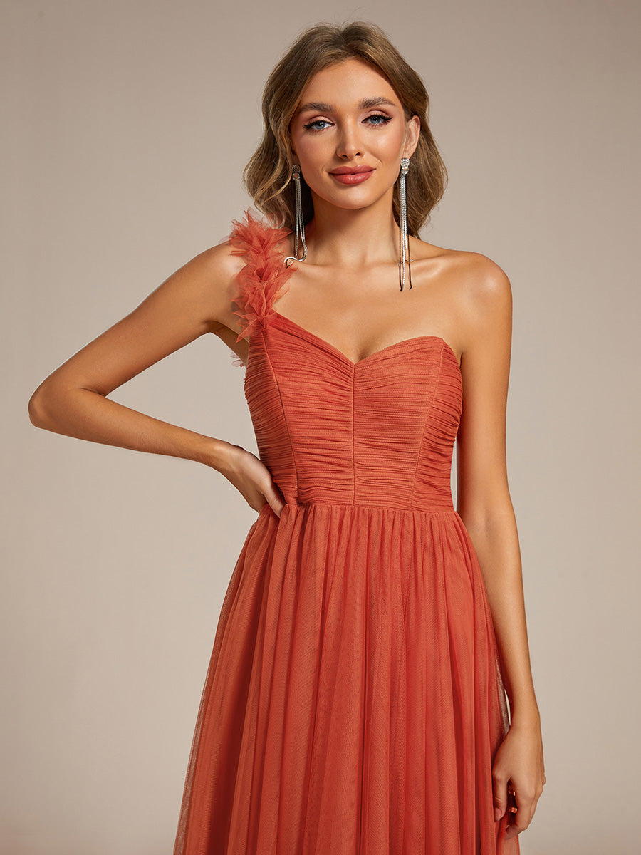 Funkelndes Abendkleid in A-Linie mit Empire-Taille und langen ?rmeln #farbe_Gebranntes Orange