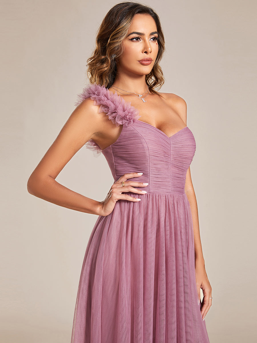 Funkelndes Abendkleid in A-Linie mit Empire-Taille und langen ?rmeln #farbe_Orchideenviolett