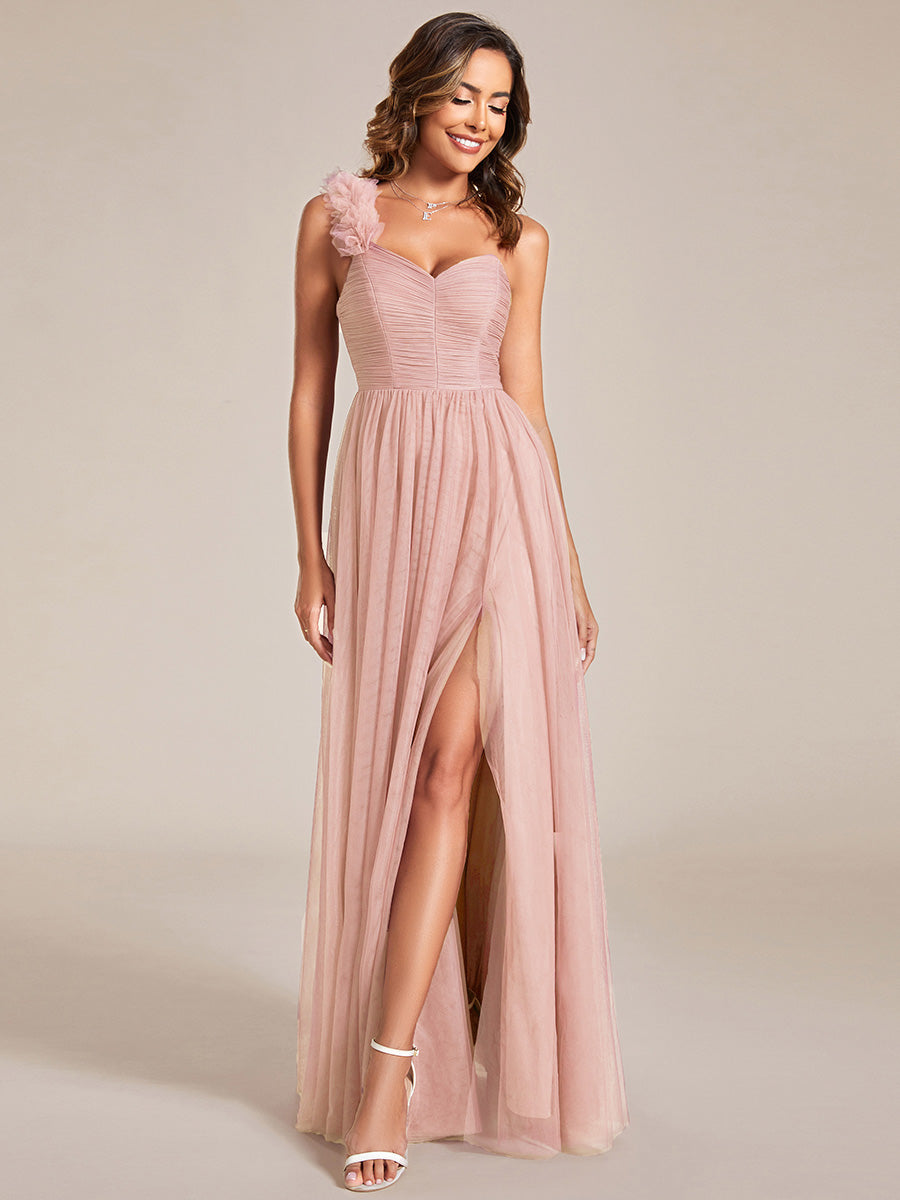 Funkelndes Abendkleid in A-Linie mit Empire-Taille und langen ?rmeln #farbe_Pink