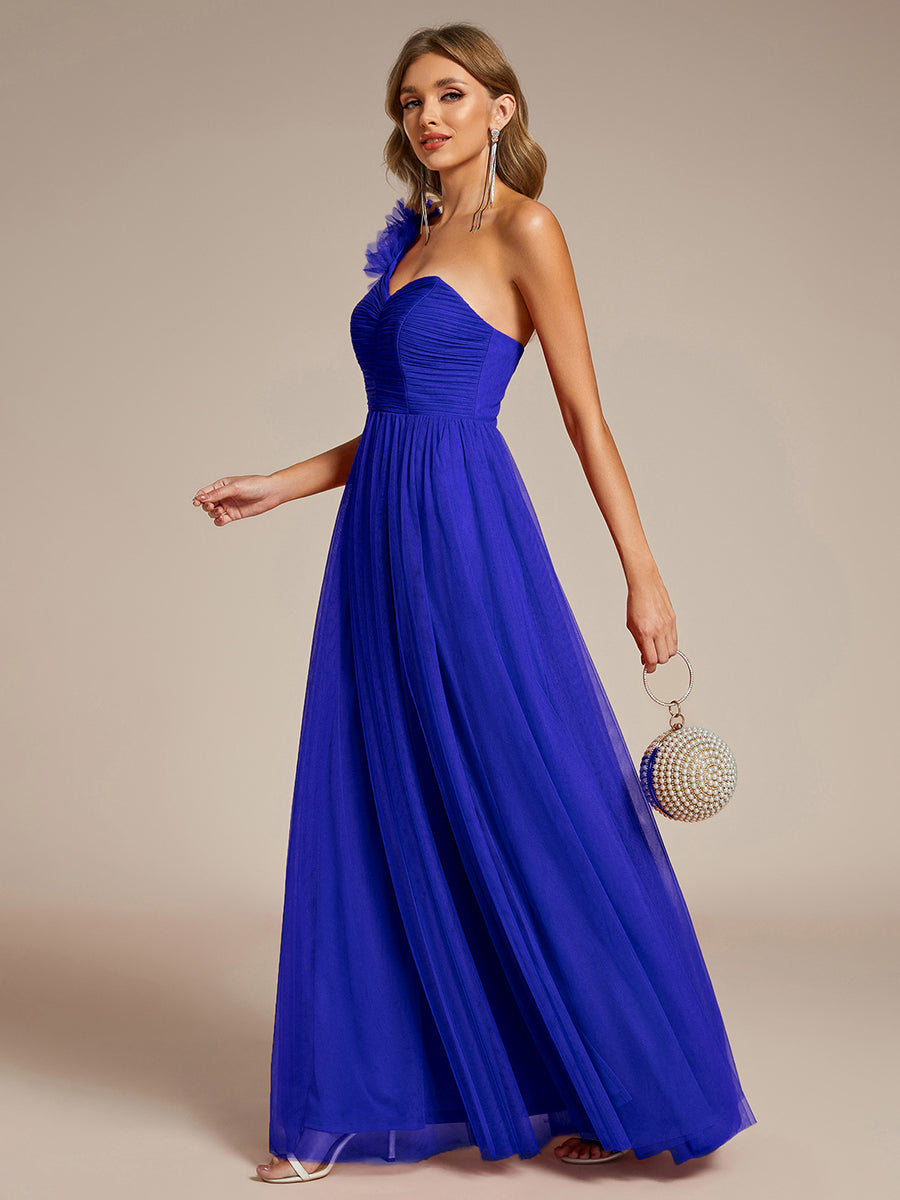 Funkelndes Abendkleid in A-Linie mit Empire-Taille und langen ?rmeln #farbe_Saphirblau