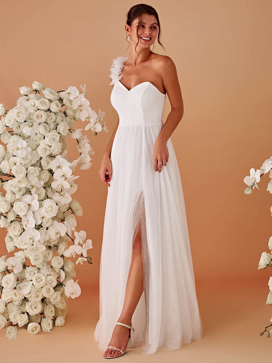 Funkelndes Abendkleid in A-Linie mit Empire-Taille und langen ?rmeln #farbe_Weiß