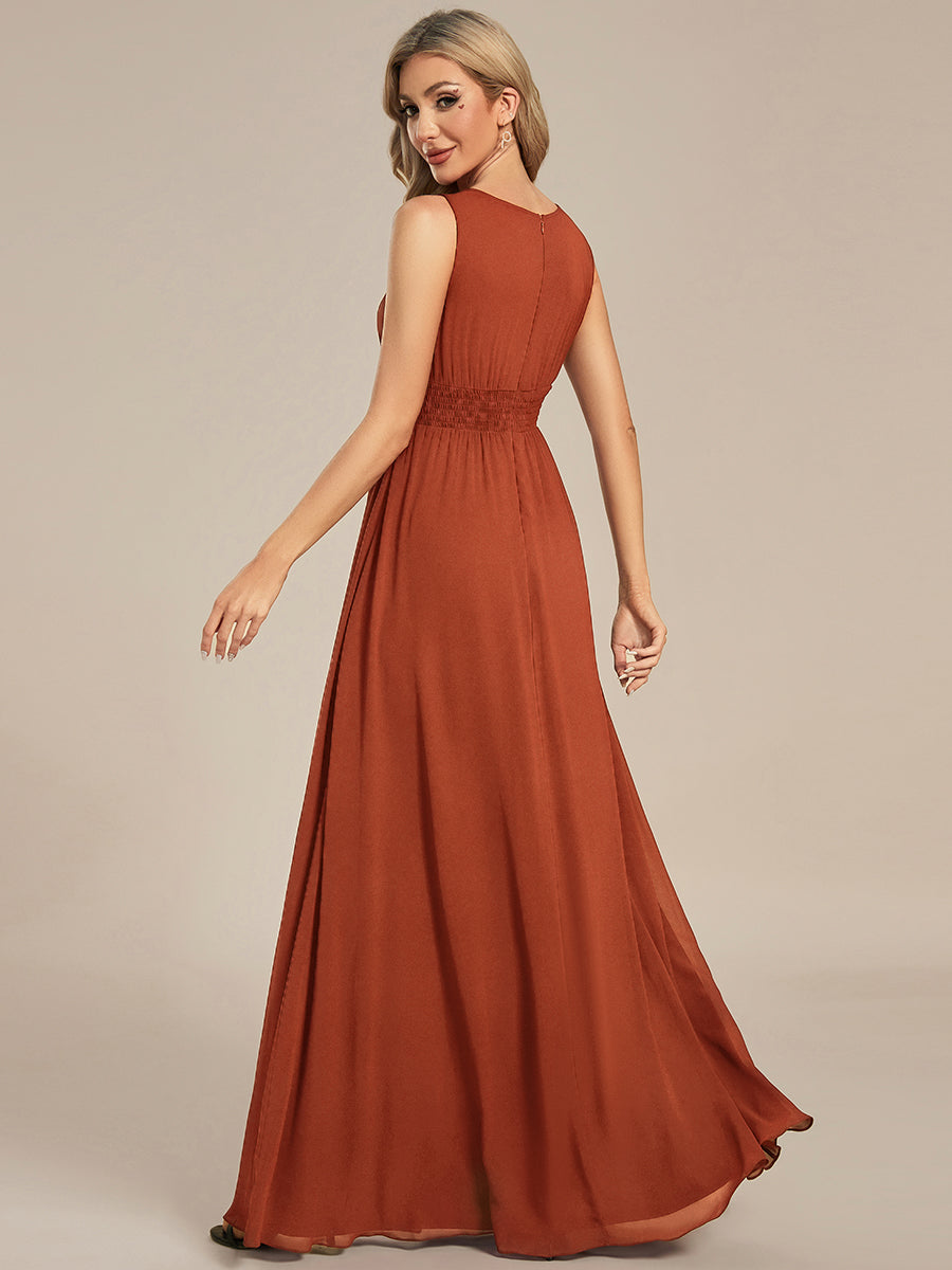 Bodenlanger A-Linien Chiffon Kleid Mit Rundhalsausschnitt Und Bestickten Details #Farbe_Gebranntes Orange