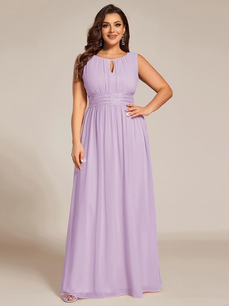 Bodenlanger A-Linien Chiffon Kleid Mit Rundhalsausschnitt Und Bestickten Details #Farbe_Mattflieder