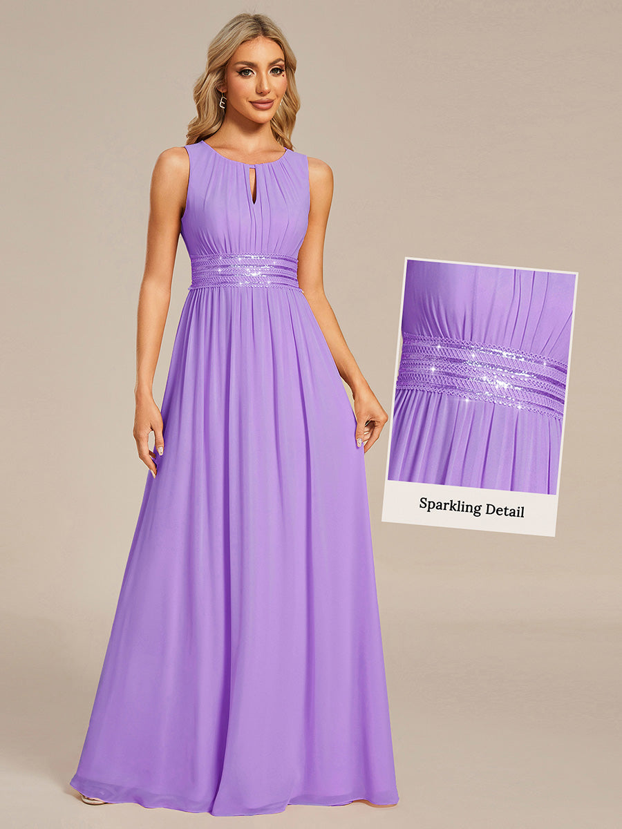 Bodenlanger A-Linien Chiffon Kleid Mit Rundhalsausschnitt Und Bestickten Details #Farbe_Lavendel
