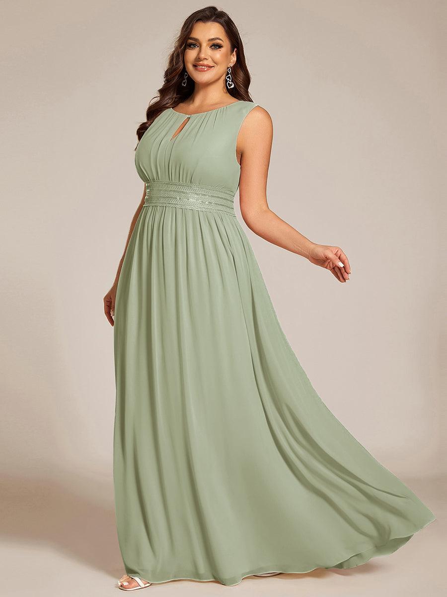 Bodenlanger A-Linien Chiffon Kleid Mit Rundhalsausschnitt Und Bestickten Details #Farbe_Mintgrün
