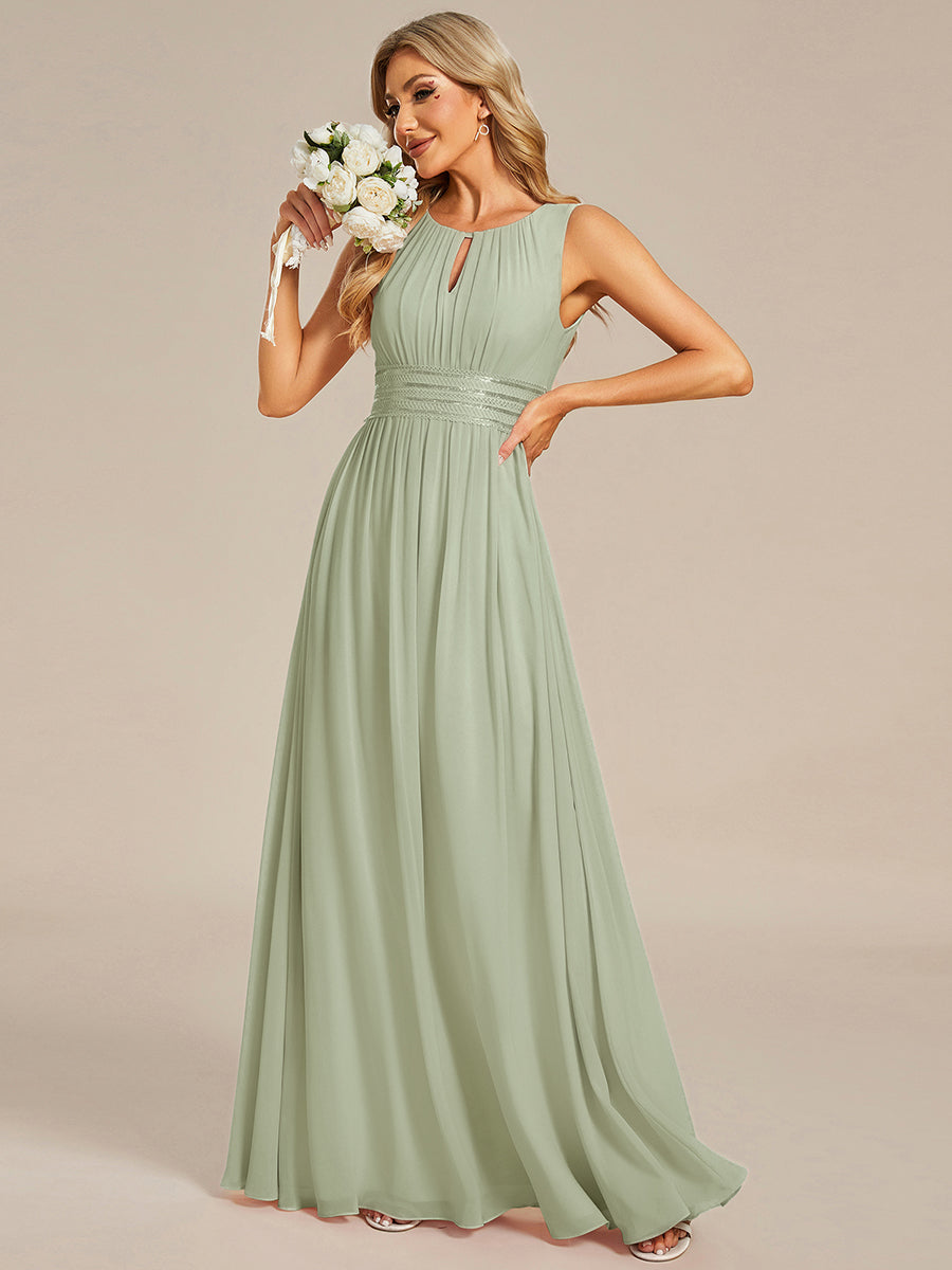 Bodenlanger A-Linien Chiffon Kleid Mit Rundhalsausschnitt Und Bestickten Details #Farbe_Mintgrün