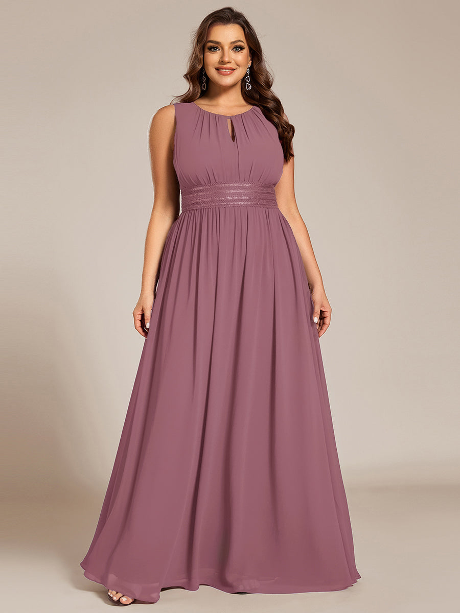 Bodenlanger A-Linien Chiffon Kleid Mit Rundhalsausschnitt Und Bestickten Details #Farbe_Orchideenviolett