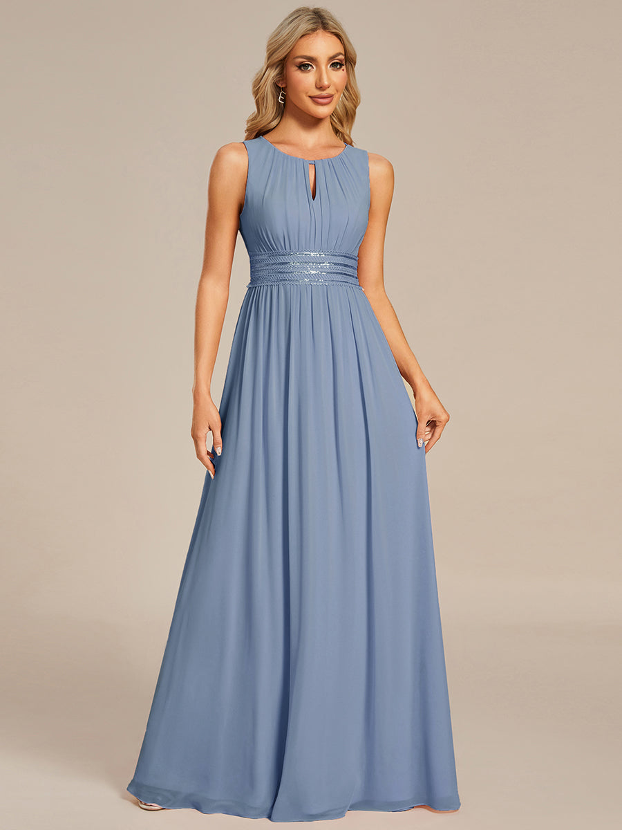 Bodenlanger A-Linien Chiffon Kleid Mit Rundhalsausschnitt Und Bestickten Details #Farbe_SL