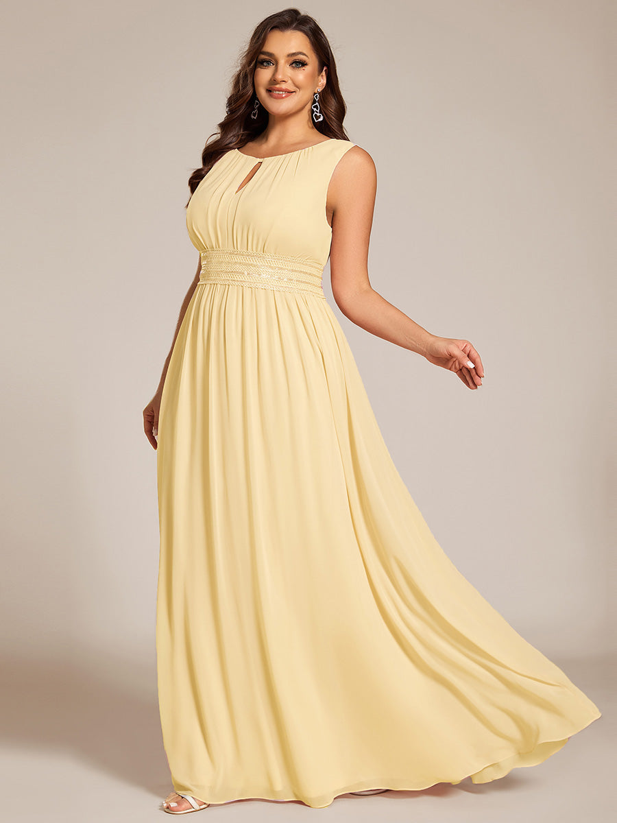 Bodenlanger A-Linien Chiffon Kleid Mit Rundhalsausschnitt Und Bestickten Details #Farbe_Gelb