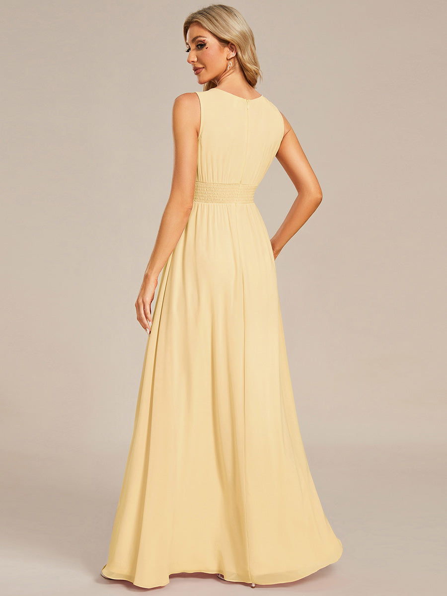 Bodenlanger A-Linien Chiffon Kleid Mit Rundhalsausschnitt Und Bestickten Details #Farbe_Gelb