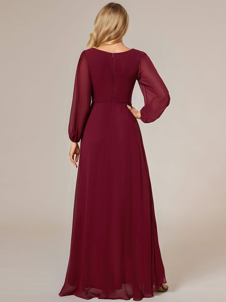 Robe d'invit¨¦ de mariage trap¨¨ze en mousseline fluide ¨¤ encolure ronde et longueur au genou #farbe_Burgundy