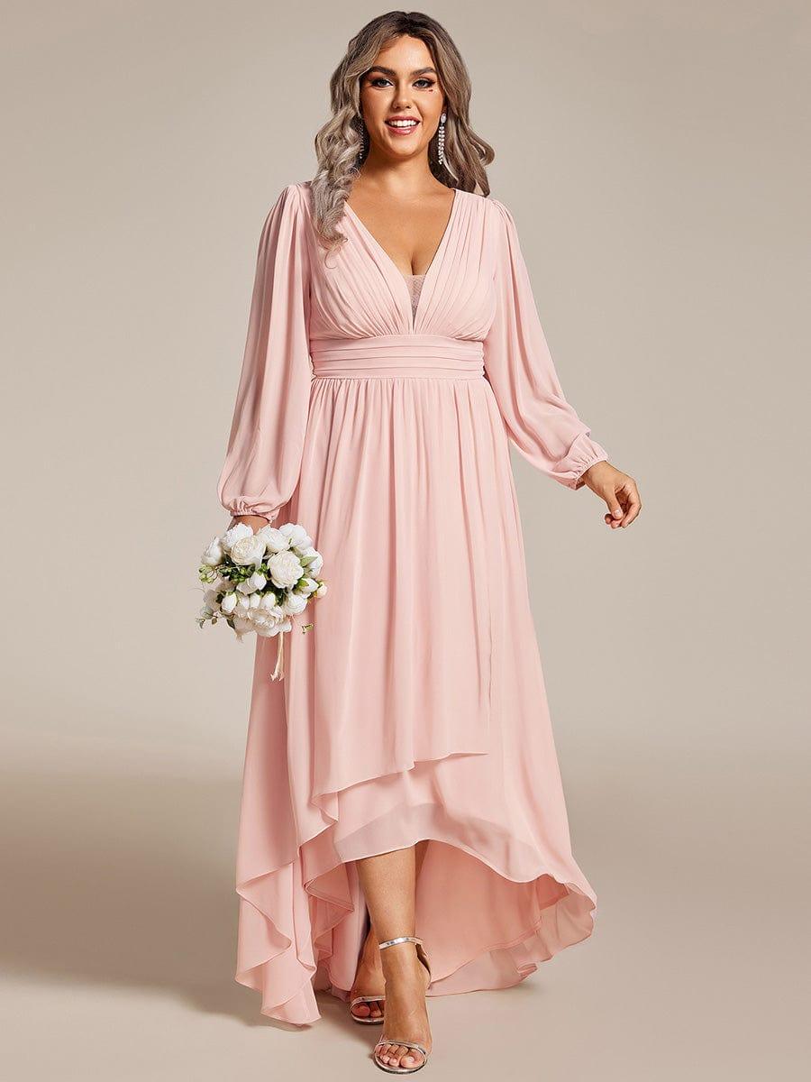 Robe d'invit¨¦ de mariage trap¨¨ze en mousseline fluide ¨¤ encolure ronde et longueur au genou #farbe_Rosa
