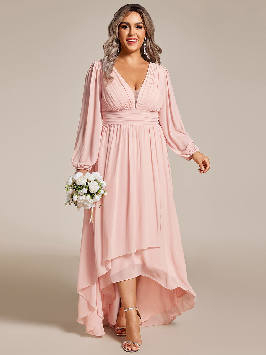 Robe d'invit¡§| de mariage trap¡§¡§ze en mousseline fluide ¡§¡è encolure ronde et longueur au genou #farbe_Pink