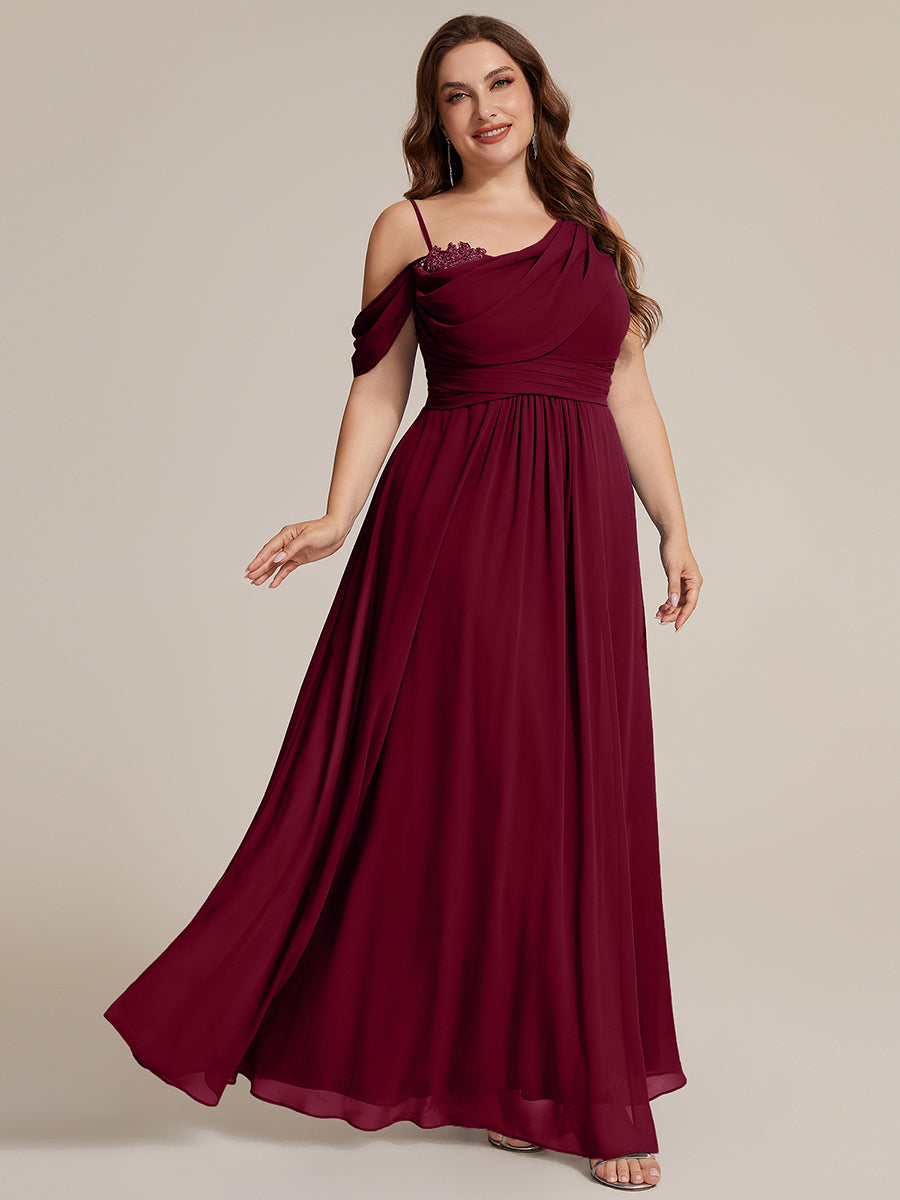 Bodenlanger Asymmetrischer A-Linien Chiffonkleid Mit Pailletten Hohem Schlitz Cowl Neck Kleid #Farbe_Burgunderrot