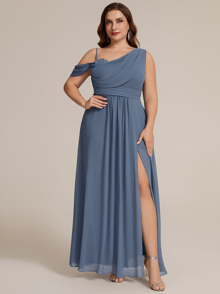 Bodenlanger Asymmetrischer A-Linien Chiffonkleid Mit Pailletten Hohem Schlitz Cowl Neck Kleid #Farbe_Taubenblau
