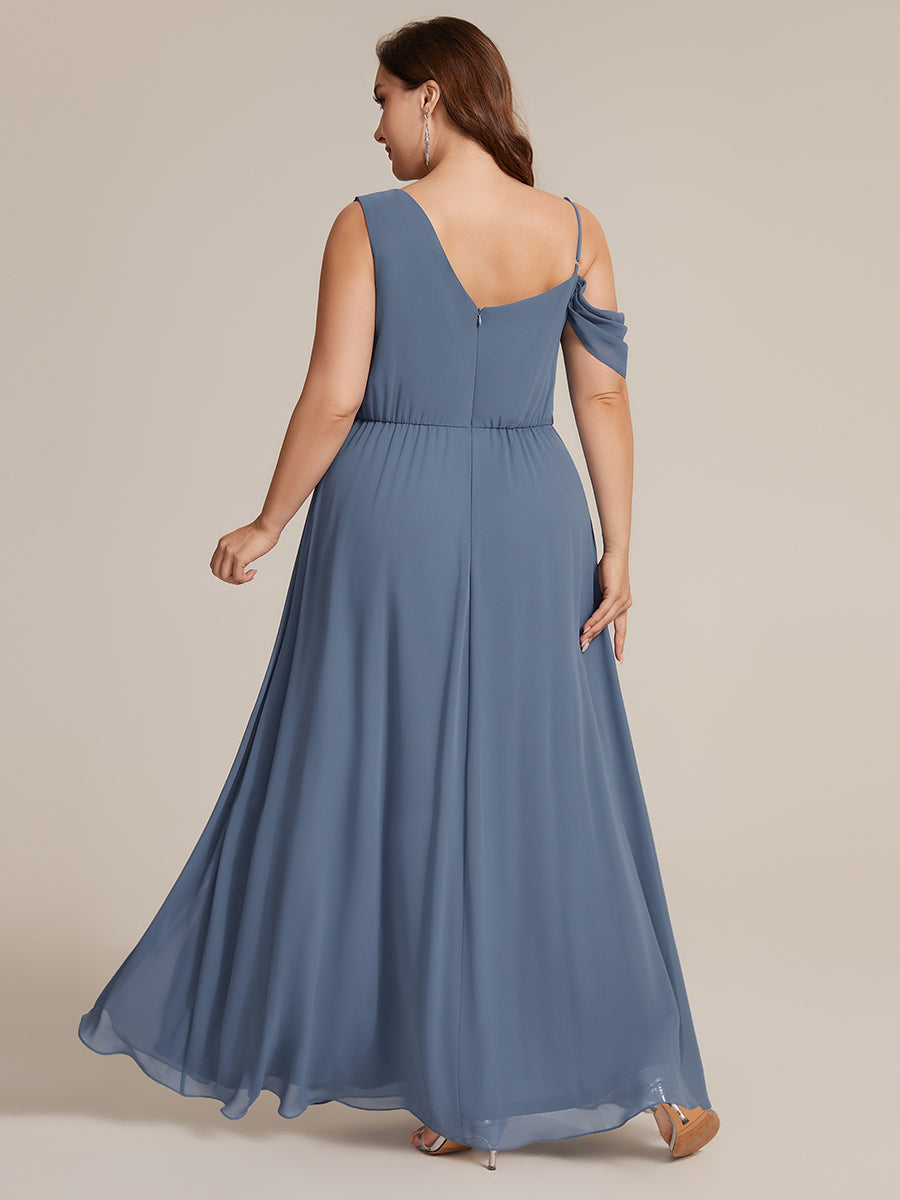Bodenlanger Asymmetrischer A-Linien Chiffonkleid Mit Pailletten Hohem Schlitz Cowl Neck Kleid #Farbe_Taubenblau