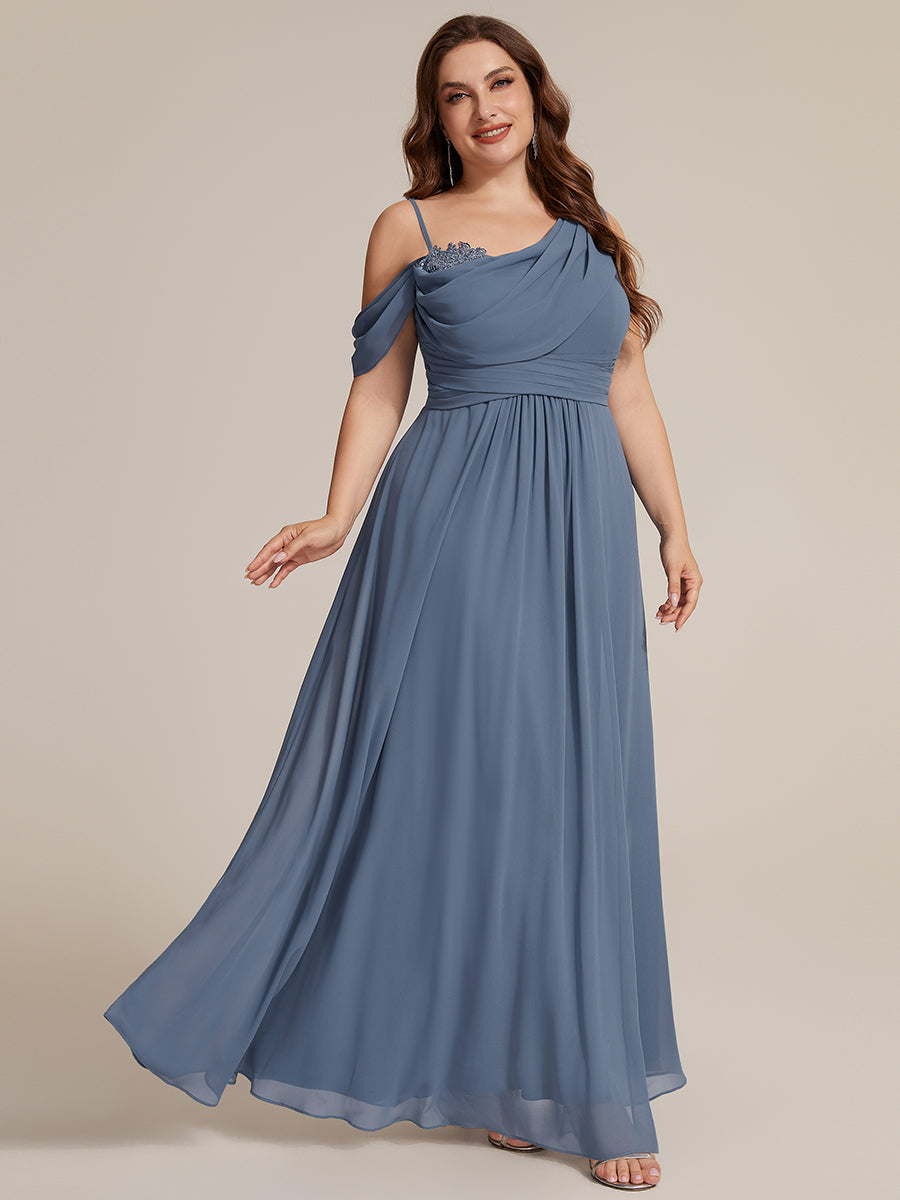 Bodenlanger Asymmetrischer A-Linien Chiffonkleid Mit Pailletten Hohem Schlitz Cowl Neck Kleid #Farbe_Taubenblau