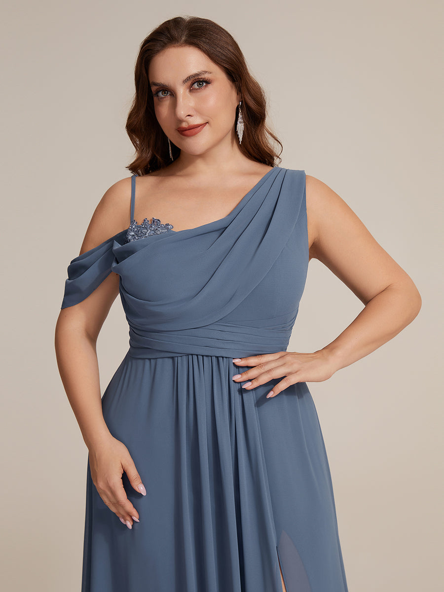 Bodenlanger Asymmetrischer A-Linien Chiffonkleid Mit Pailletten Hohem Schlitz Cowl Neck Kleid #Farbe_Taubenblau