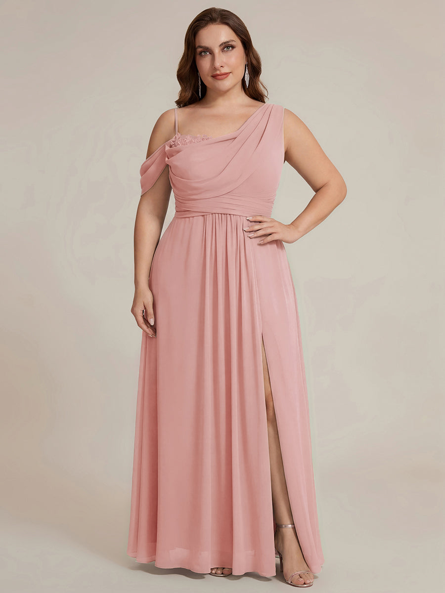 Bodenlanger Asymmetrischer A-Linien Chiffonkleid Mit Pailletten Hohem Schlitz Cowl Neck Kleid #Farbe_Altrosa