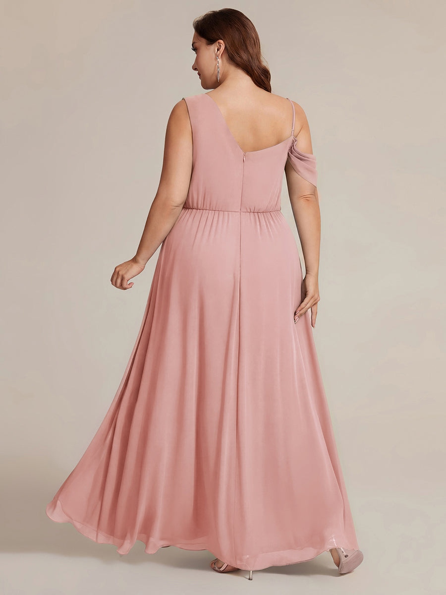 Bodenlanger Asymmetrischer A-Linien Chiffonkleid Mit Pailletten Hohem Schlitz Cowl Neck Kleid #Farbe_Altrosa