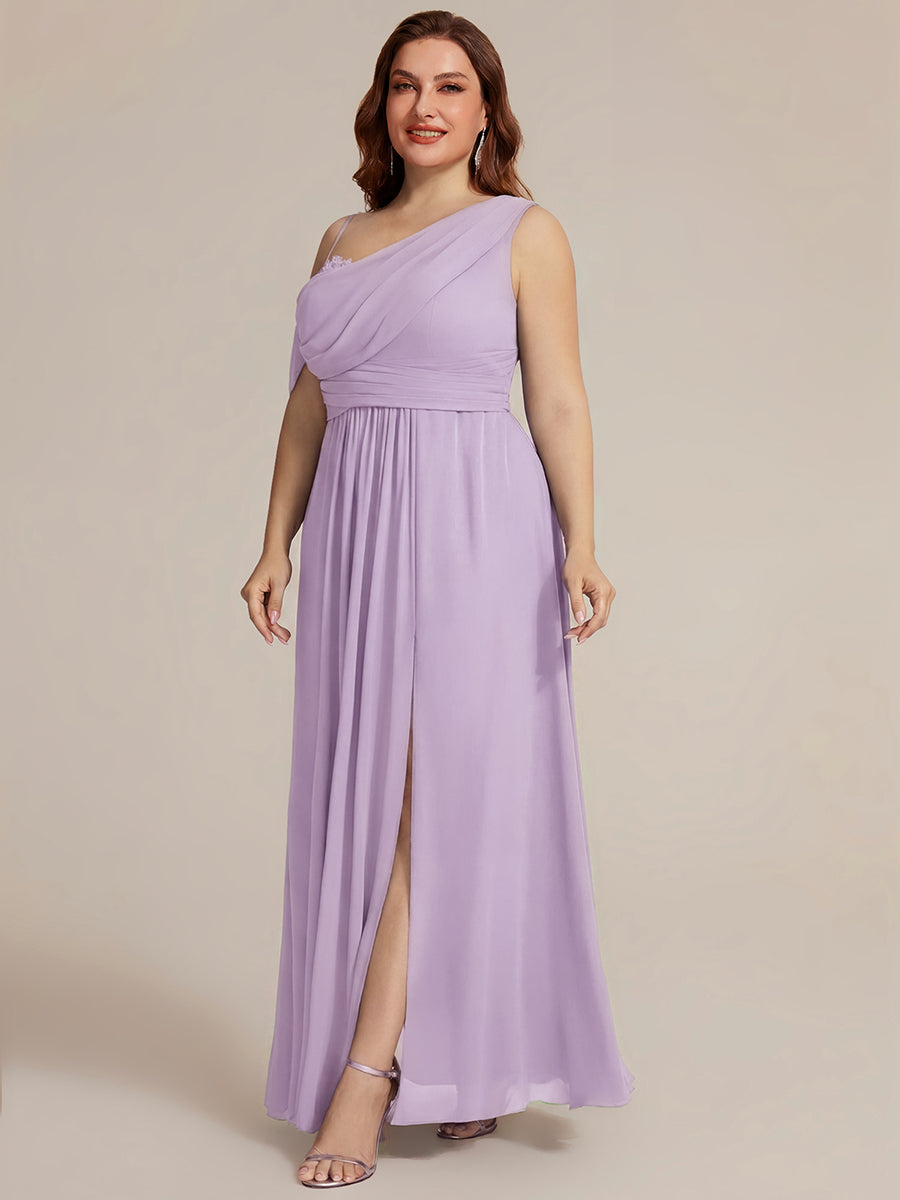 Bodenlanger Asymmetrischer A-Linien Chiffonkleid Mit Pailletten Hohem Schlitz Cowl Neck Kleid #Farbe_Mattflieder