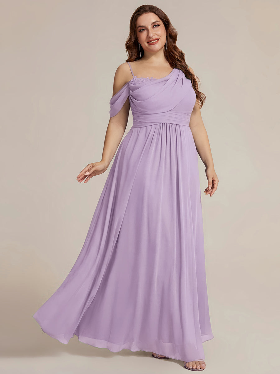 Bodenlanger Asymmetrischer A-Linien Chiffonkleid Mit Pailletten Hohem Schlitz Cowl Neck Kleid #Farbe_Mattflieder