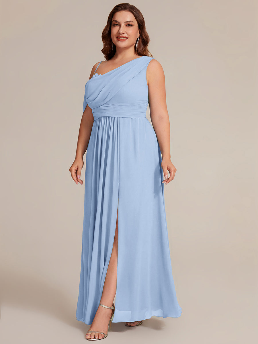 Bodenlanger Asymmetrischer A-Linien Chiffonkleid Mit Pailletten Hohem Schlitz Cowl Neck Kleid #Farbe_Eisblau
