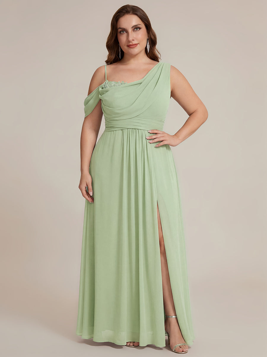 Bodenlanger Asymmetrischer A-Linien Chiffonkleid Mit Pailletten Hohem Schlitz Cowl Neck Kleid #Farbe_Mintgrün