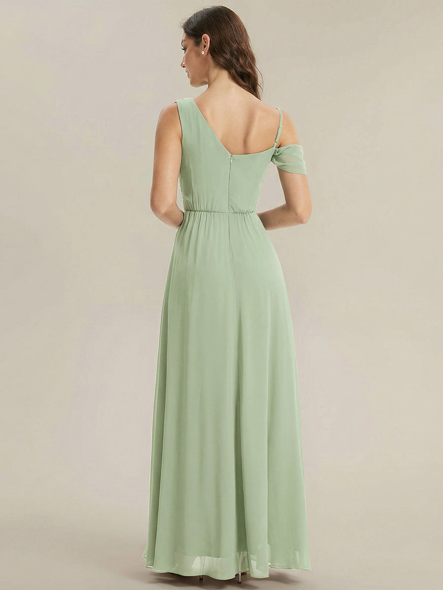 Bodenlanger Asymmetrischer A-Linien Chiffonkleid Mit Pailletten Hohem Schlitz Cowl Neck Kleid #Farbe_Mintgrün