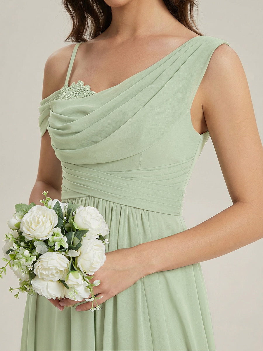 Bodenlanger Asymmetrischer A-Linien Chiffonkleid Mit Pailletten Hohem Schlitz Cowl Neck Kleid #Farbe_Mintgrün