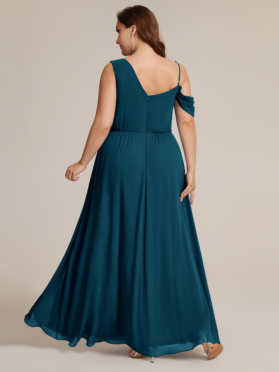 Bodenlanger Asymmetrischer A-Linien Chiffonkleid Mit Pailletten Hohem Schlitz Cowl Neck Kleid #Farbe_Petrol