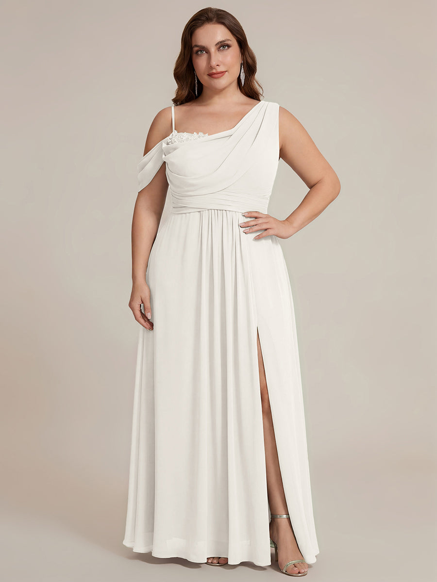 Bodenlanger Asymmetrischer A-Linien Chiffonkleid Mit Pailletten Hohem Schlitz Cowl Neck Kleid #Farbe_Weiß