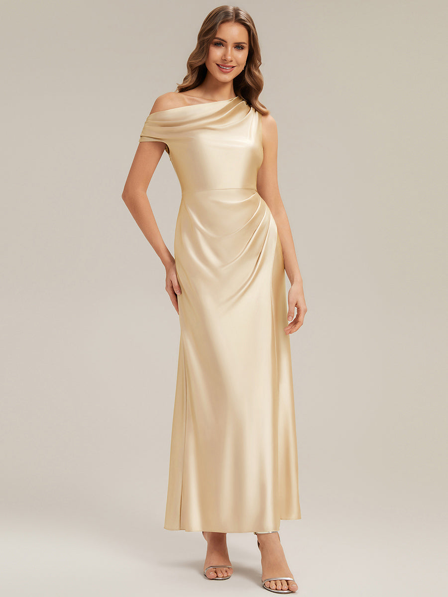 Knöchellanges Asymmetrisches Sheath Satin Kleid Mit Raffinierten Details Und Hohem Schlitz #Farbe_Gelb