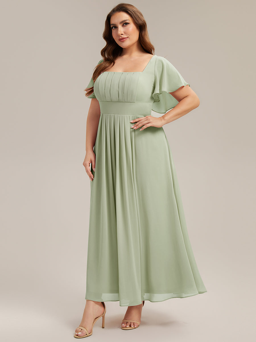 Kn?chellang A-Linien Chiffon Kleid Square Neck Raffung Gathered R¨¹ckenfrei Design #Farbe_Mintgrün