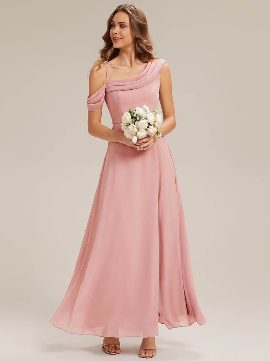 Maxi Asymmetrisches A-Linien Chiffon Kleid Mit Schlitz Detail #Farbe_Altrosa