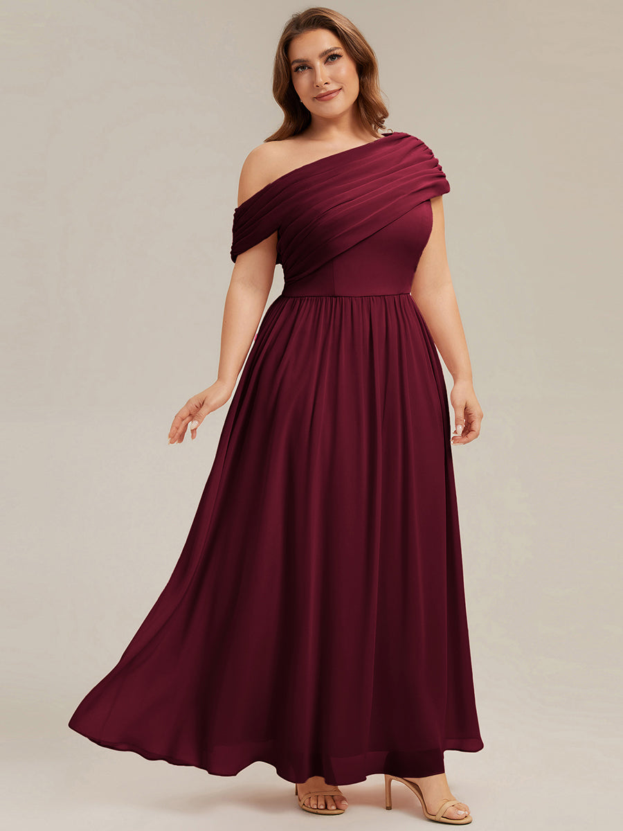 Maxilänge Asymmetrisches A-Linien Chiffon Kleid Mit Raffiniertem Design Für Elegante Anlässe #Farbe_Burgunderrot