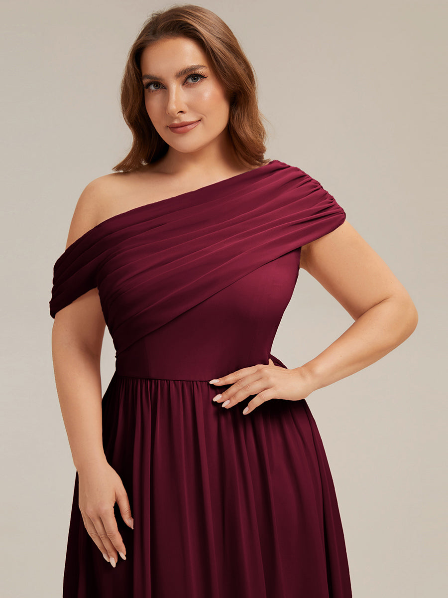 Maxilänge Asymmetrisches A-Linien Chiffon Kleid Mit Raffiniertem Design Für Elegante Anlässe #Farbe_Burgunderrot