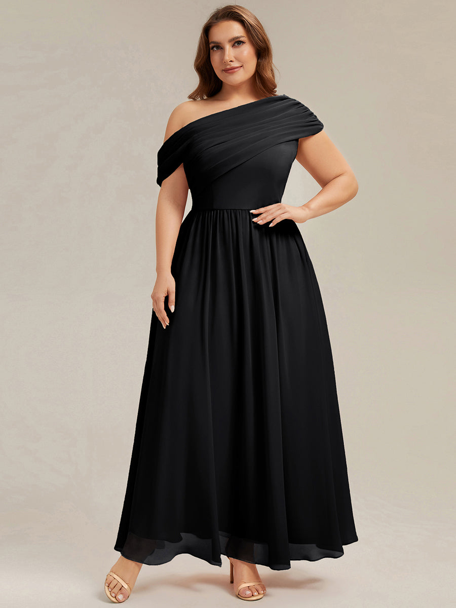 Maxilänge Asymmetrisches A-Linien Chiffon Kleid Mit Raffiniertem Design Für Elegante Anlässe #Farbe_Schwarz
