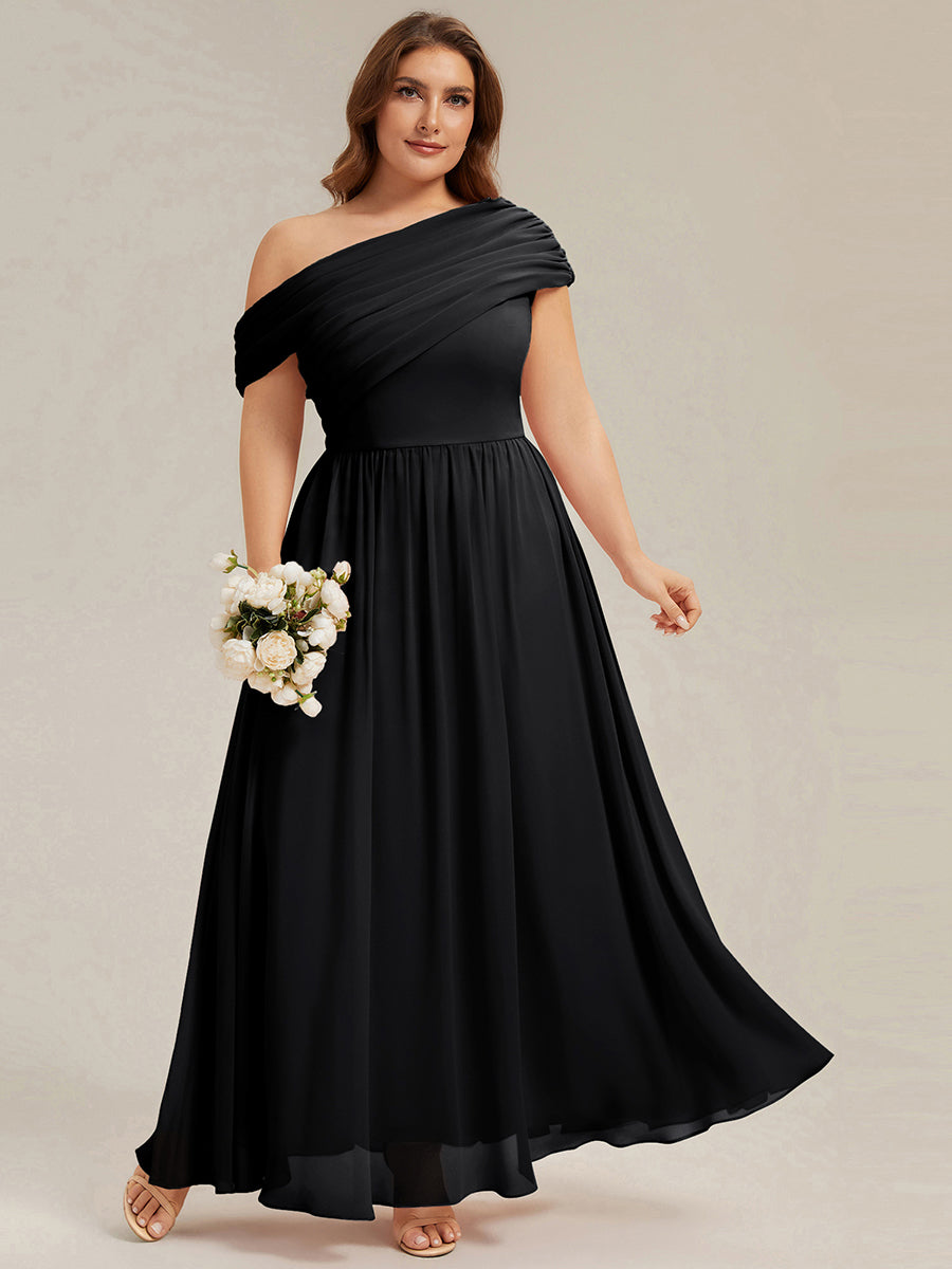 Maxilänge Asymmetrisches A-Linien Chiffon Kleid Mit Raffiniertem Design Für Elegante Anlässe #Farbe_Schwarz