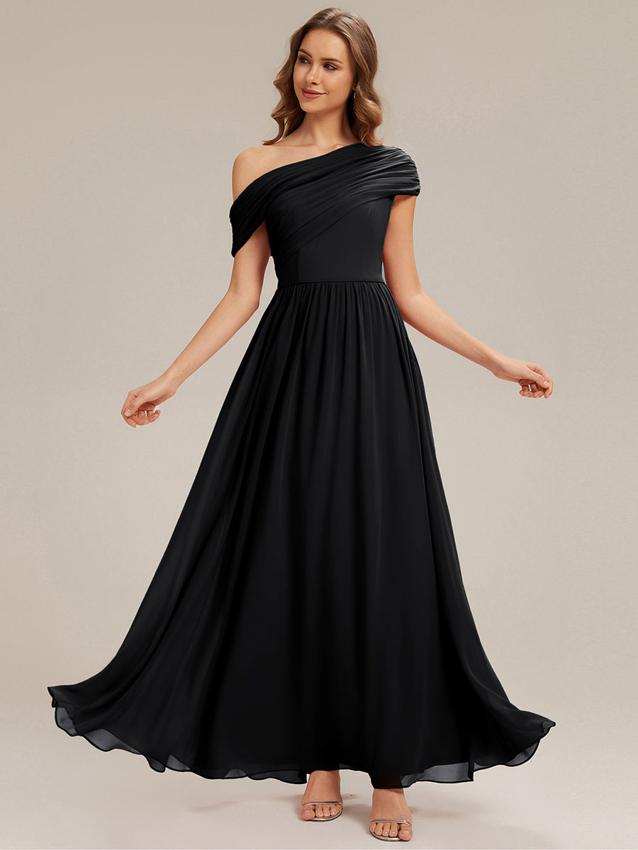 Maxilänge Asymmetrisches A-Linien Chiffon Kleid Mit Raffiniertem Design Für Elegante Anlässe #Farbe_Schwarz